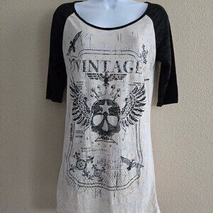 Daytrip Size M Raglan Tee Tunic | Graphic Skull Wings “Vintage”